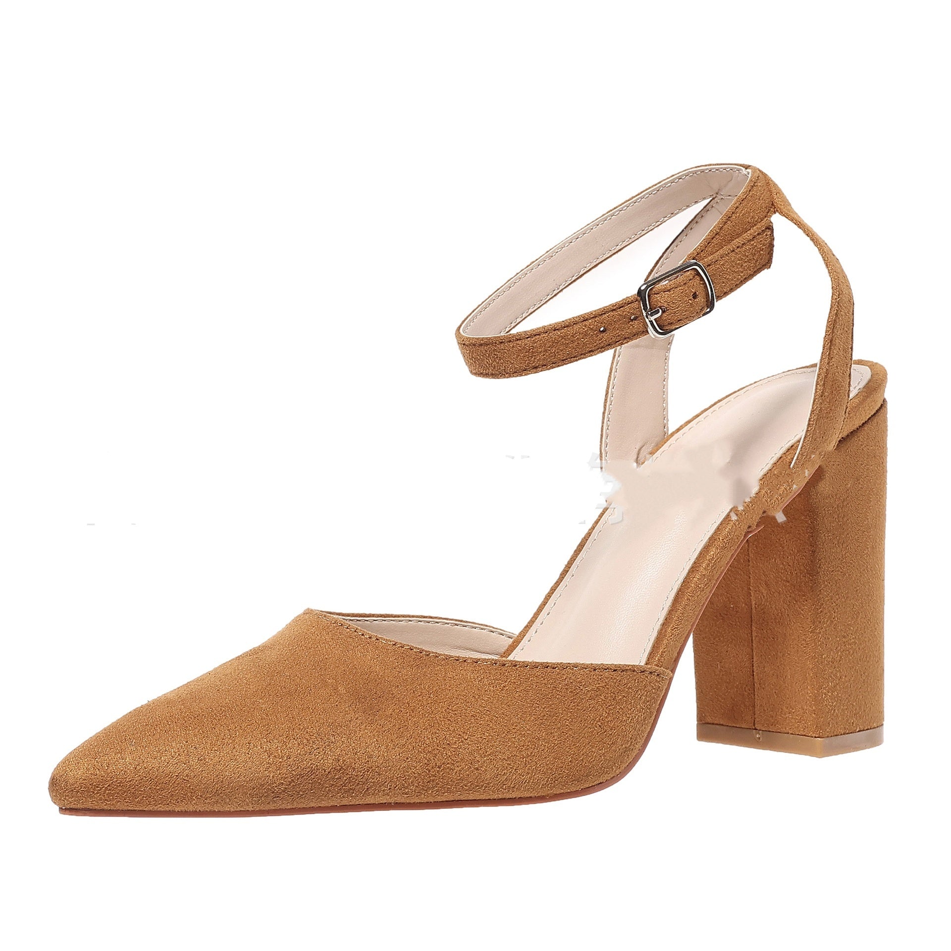 Women's Large Size Hollow Pointed Chunky Heel High Heels