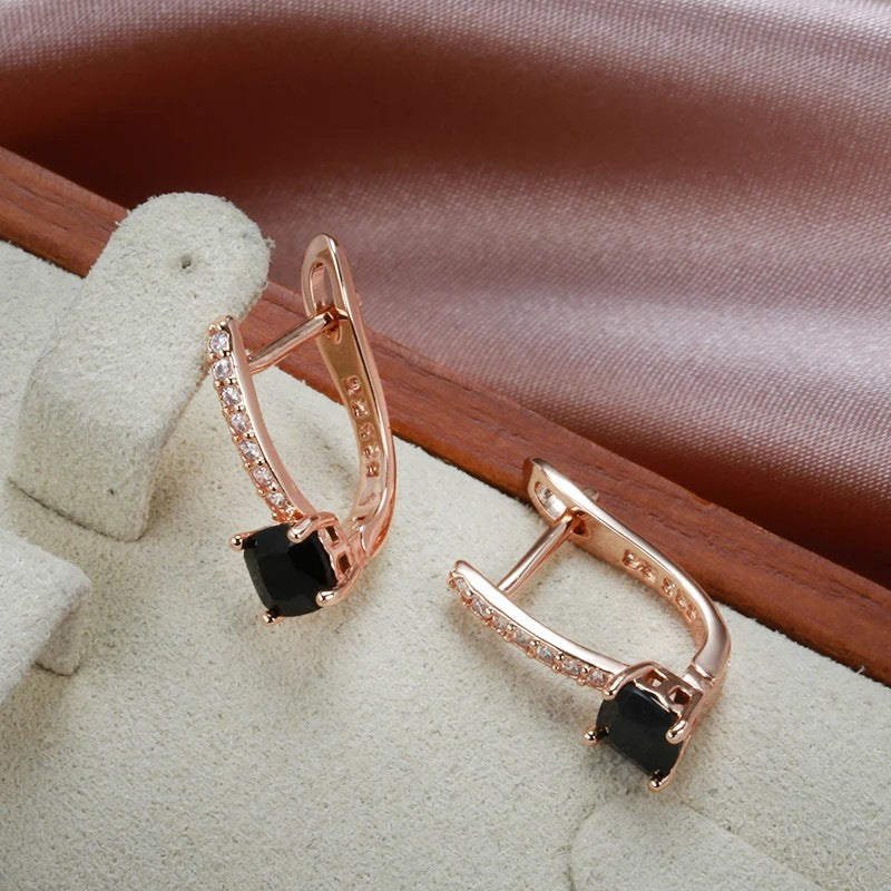 Black Square Zircon Women's Fashion All-match Square Pendant Earrings