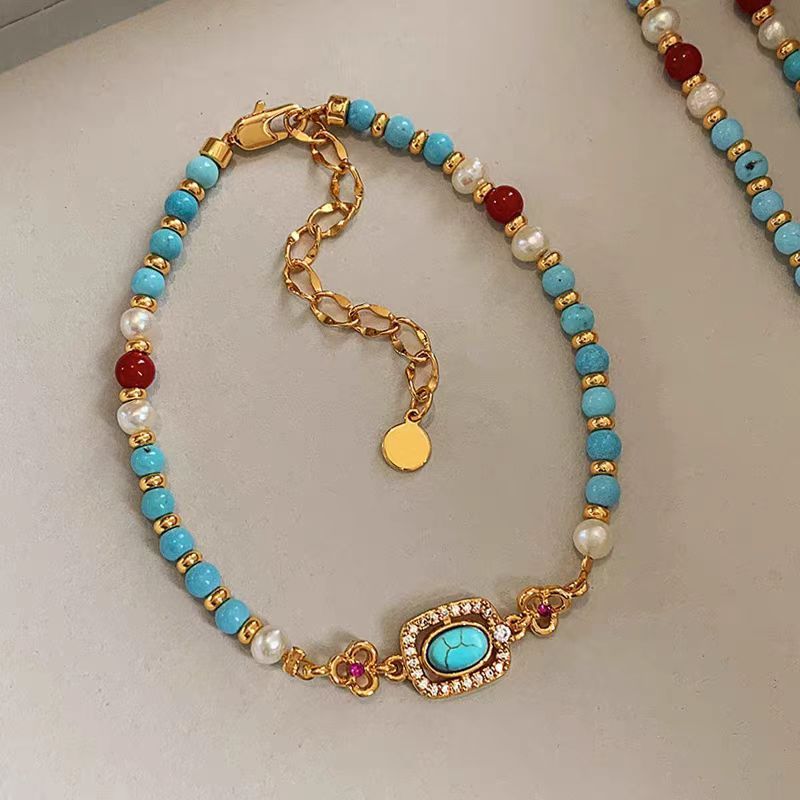 Natural Turquoise Pearl Necklace Chinese Style Traditional Clavicle Necklace