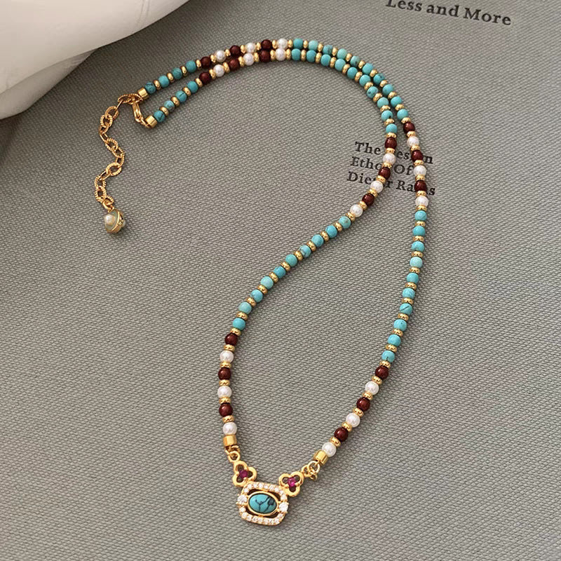 Natural Turquoise Pearl Necklace Chinese Style Traditional Clavicle Necklace