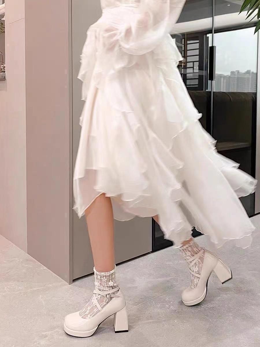 High Heel Thick Bottom Shallow Mouth Leather Shoes With Small Strap