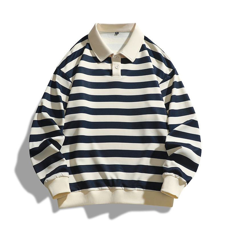 Men's T-shirt Spring And Autumn Polo Striped Sweater Warm And Loose