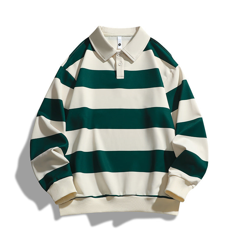 Men's T-shirt Spring And Autumn Polo Striped Sweater Warm And Loose