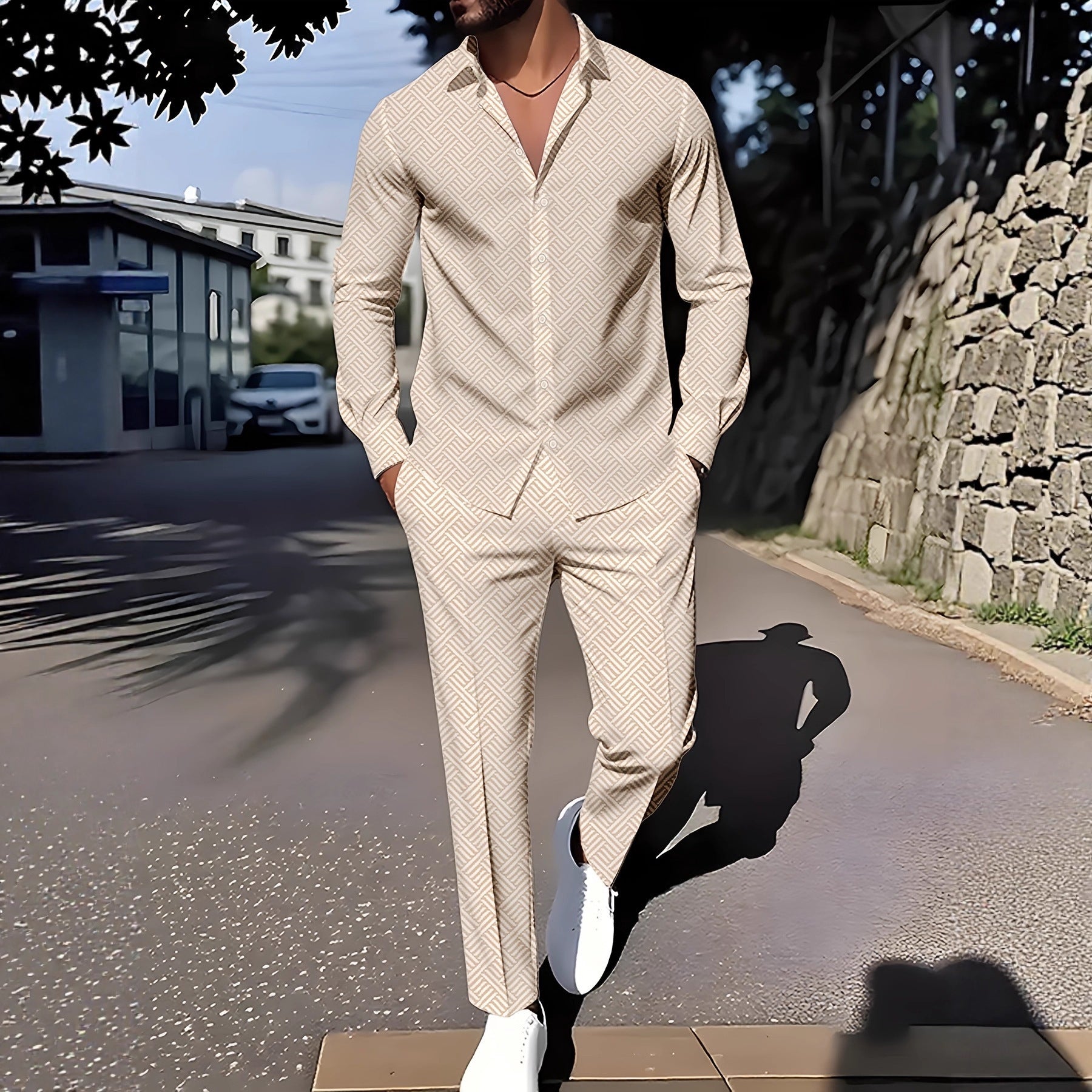 Spring And Autumn Plaid Square Grain Printing Comfortable Basic Commuting Men's Suit