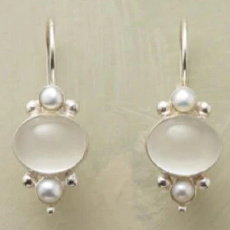 Silver Round Crystal Eardrops Retro Creative Ladies Artificial Pearl Earrings