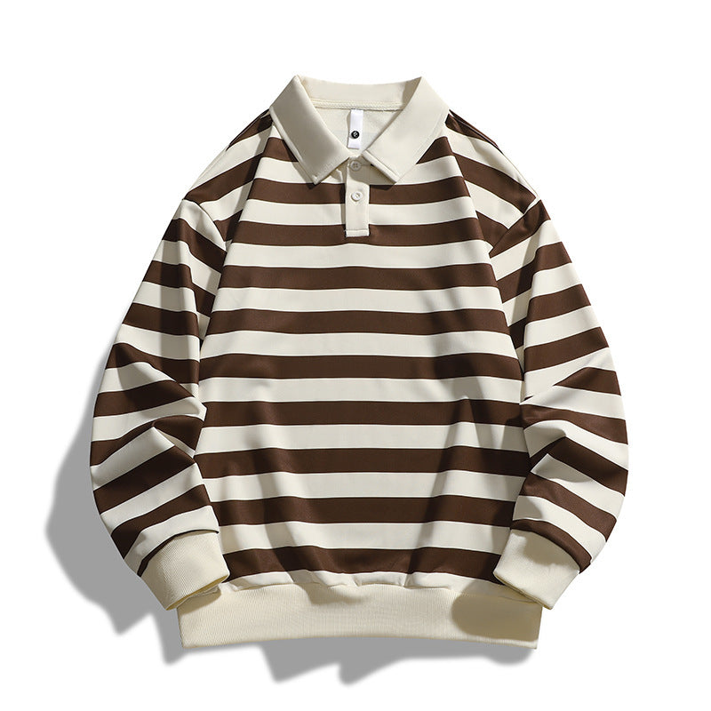 Men's T-shirt Spring And Autumn Polo Striped Sweater Warm And Loose