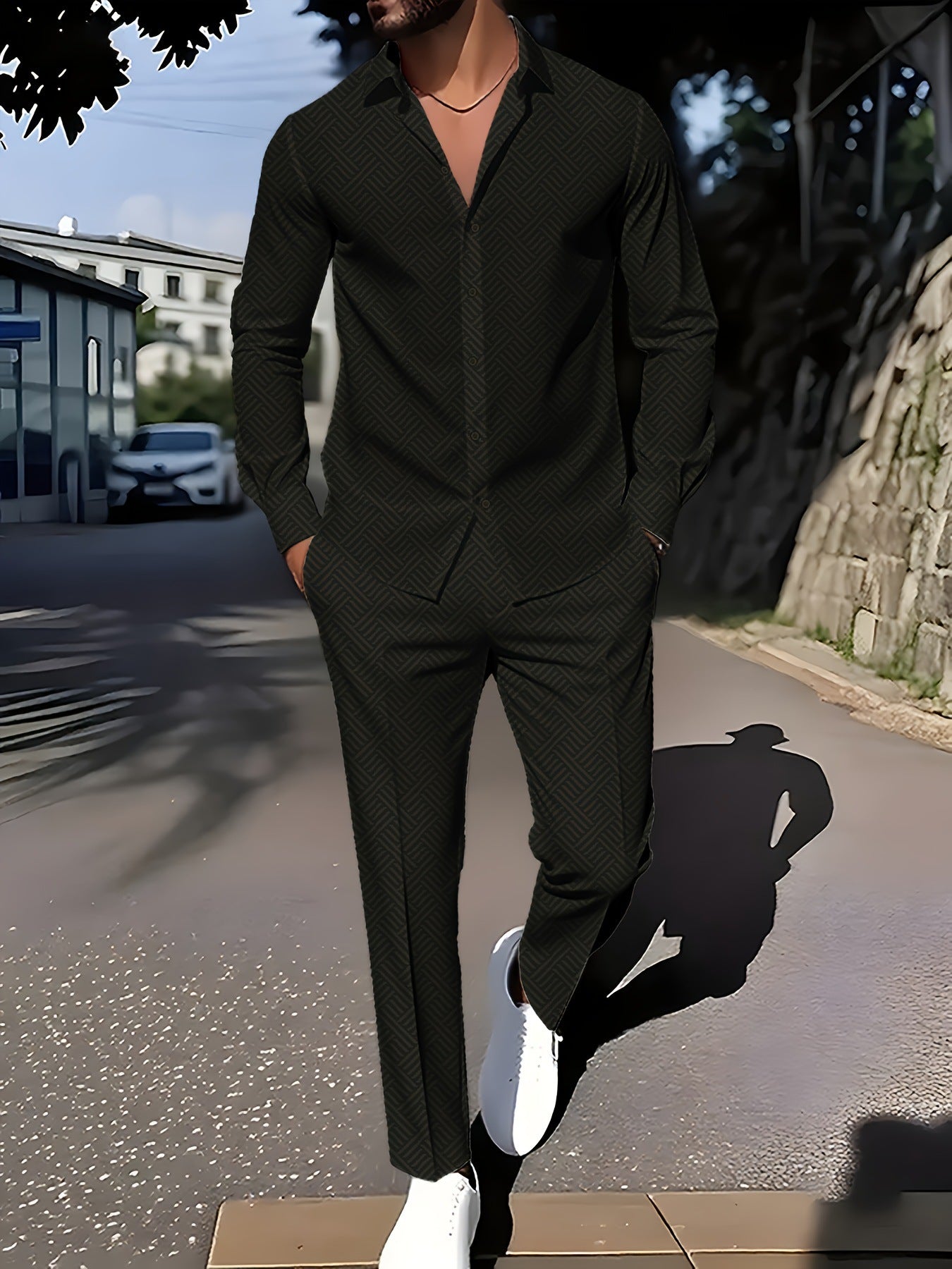 Spring And Autumn Plaid Square Grain Printing Comfortable Basic Commuting Men's Suit