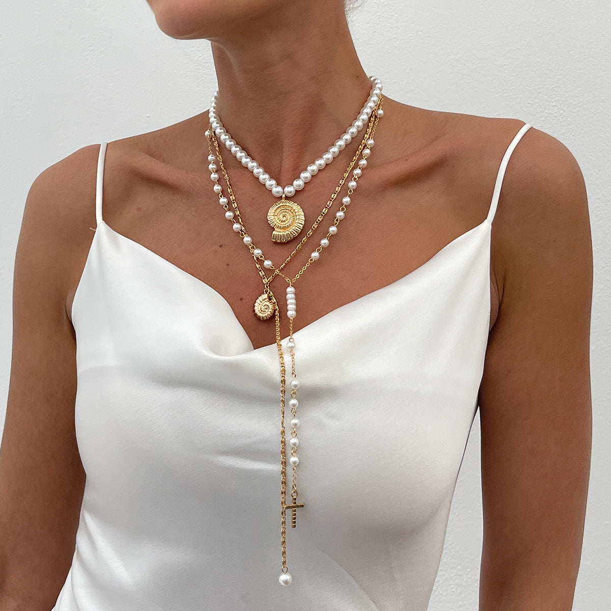 Long Pearl Y-shaped Tassel Pendant Twin Necklace