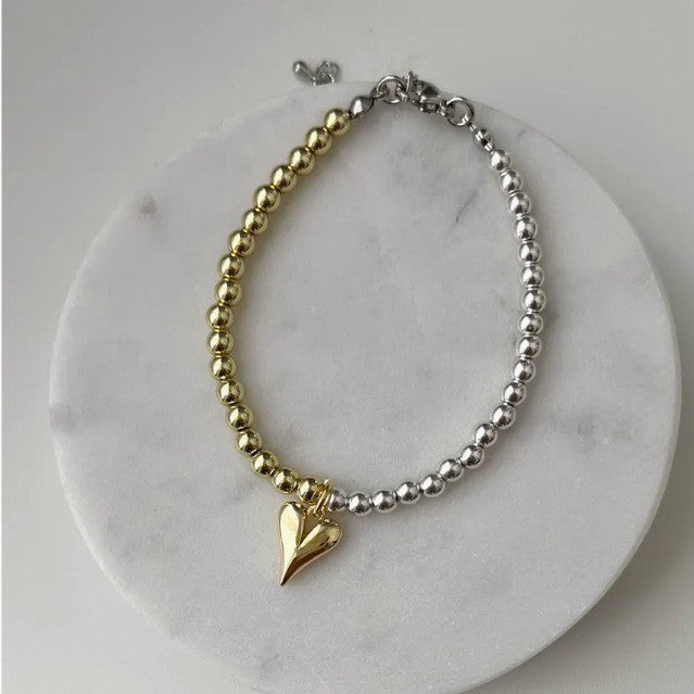 Round Beads Glossy Heart-shaped Multi-part Bracelet