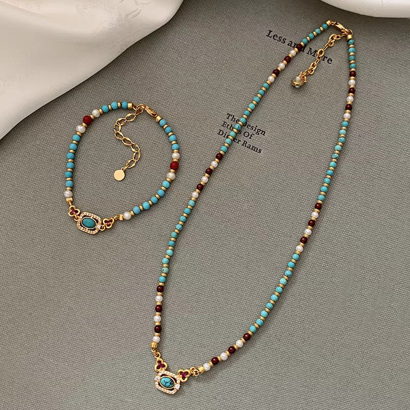 Natural Turquoise Pearl Necklace Chinese Style Traditional Clavicle Necklace