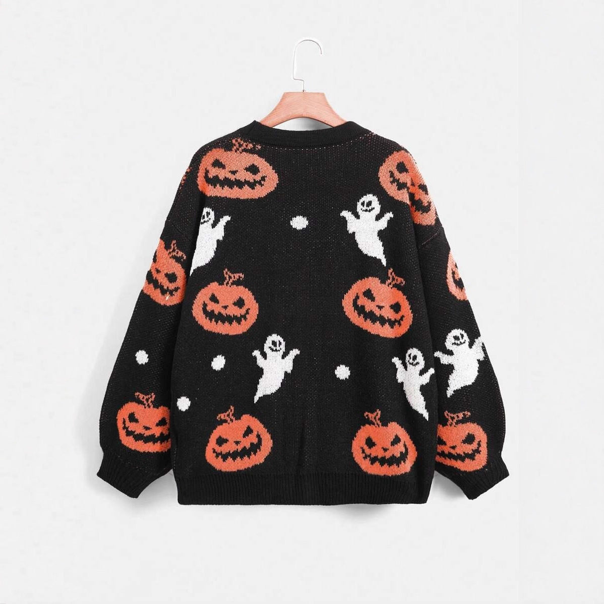 Halloween V-neck Loose Pumpkin Jacquard Cardigan